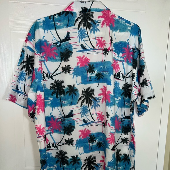 Blue, white and pink palm tree button down shirt - Picture 3 of 5
